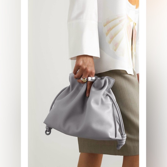 LOEWE Medium Flamenco Clutch Gray Leather Shoulder Bag - Picture 2 of 14